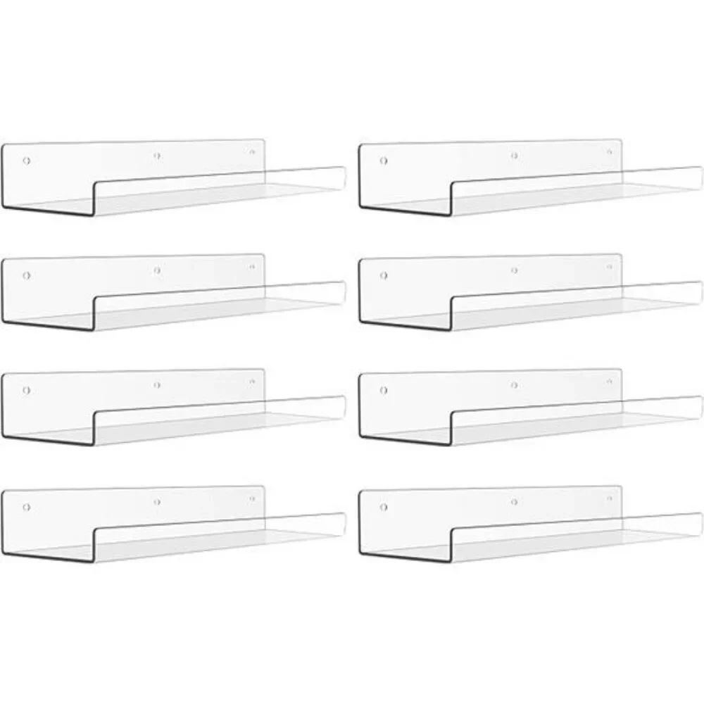 Upsimples Clear Acrylic Wall Shelves 8 Pack Floating Storage for Bathroom Kids